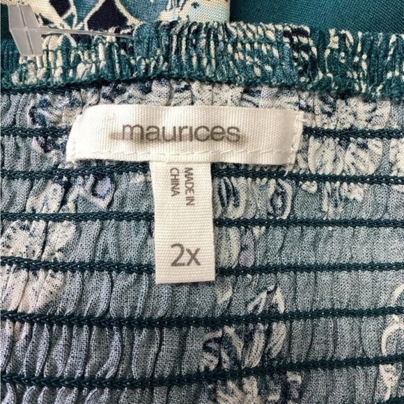 Maurice’s Plus Size Teal Floral Pleated Puff Sleeve Mini Dress, size 2X - Picture 7 of 9